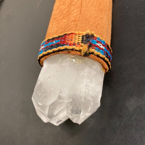 Ceremonial Smudge Fan w/Quartz Crystal American Indian Wand - Picture 6 of 9